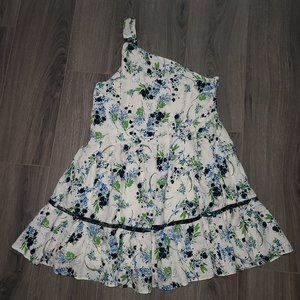 Free People size S Floral Linen Ruffle Flare Mini All Mine Dress One Shoulder